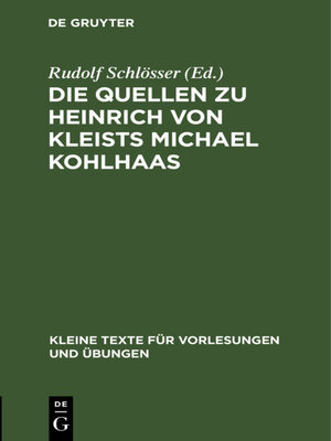 cover image of Die Quellen zu Heinrich von Kleists Michael Kohlhaas